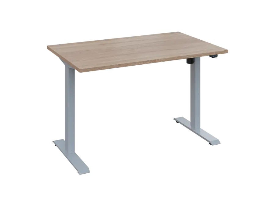 Flexi 28-12 výškově nastavitelný stůl, kovová podnož stříbrná, deska 25 mm, široký 1200 mm, dub bardolino